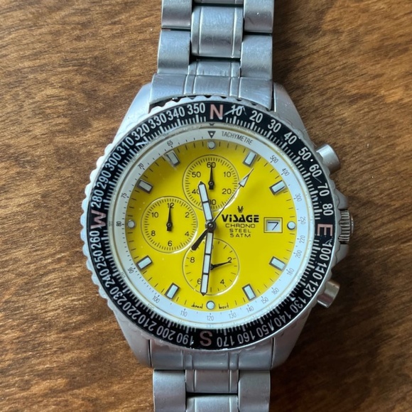 Visage Men's Chrono 5 ATM Watch 01893. Yellow Dial with Stainless Steel Bracelet - Picture 3 of 8